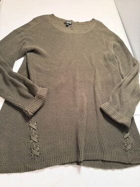 a.n.a Olive Crewneck Sweater with Side Lace-Up
